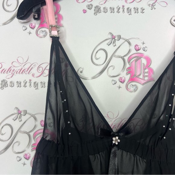 Ann summers babydoll dress nighty open cup bling black pink rhinestone buckle - Picture 8 of 13